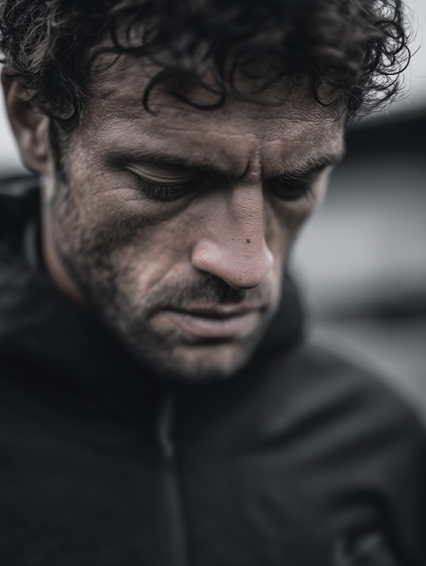 Male player looking down